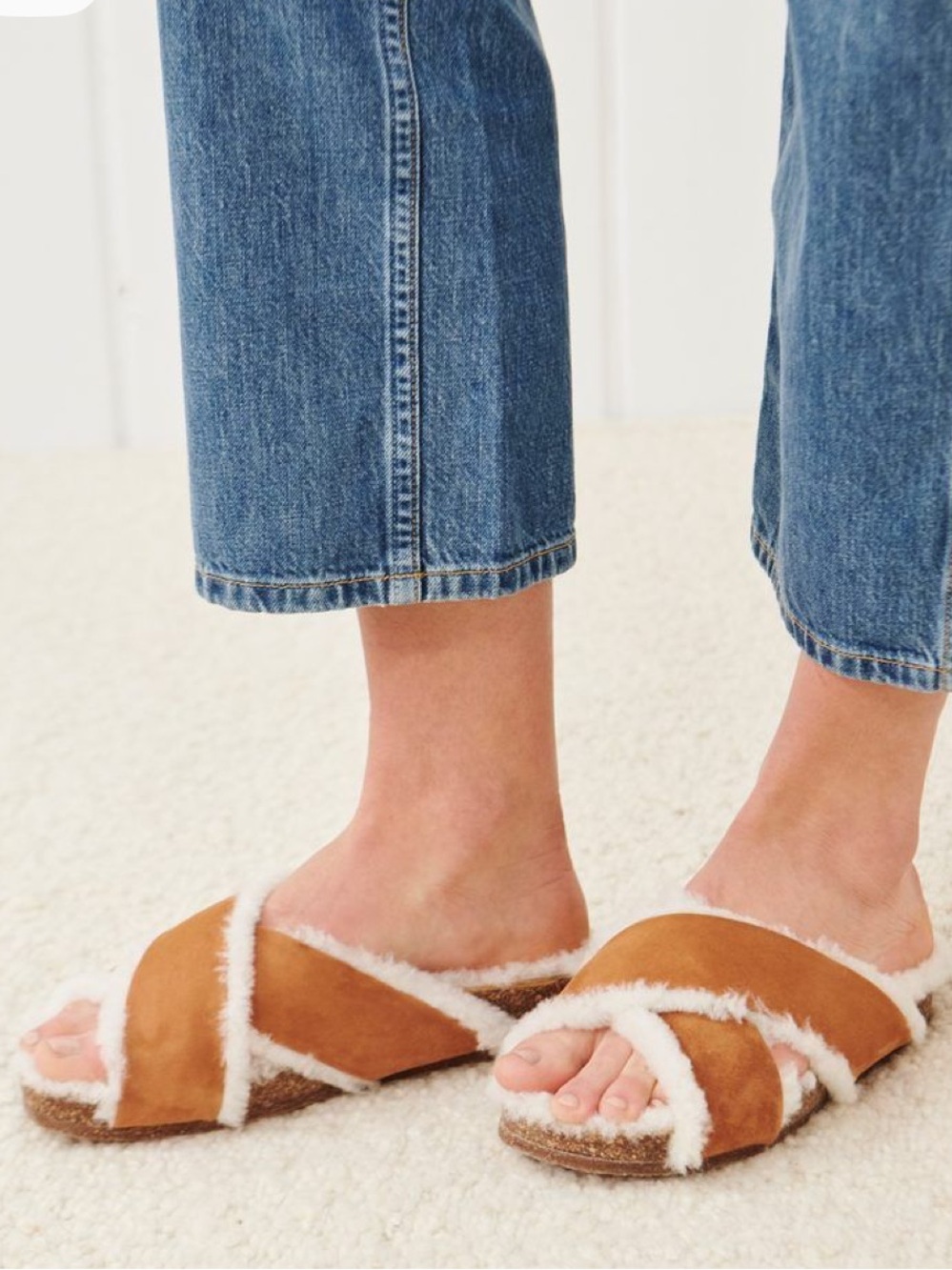Jenni Kayne Criss Cross Shearling Suede Slide Sandals - 37
